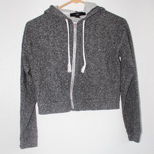 XXI Forever 21 Women's Sz S Gray Hoodie Cropped Zippered Sweater Top Sweatshirt.